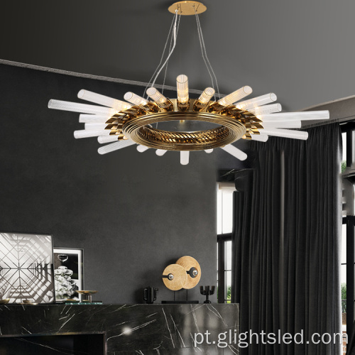 Candelabro de vidro redondo com lustre LED para sala de estar interna